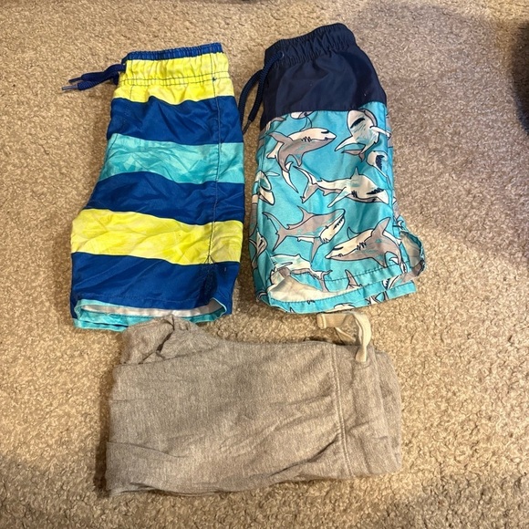 3T Kids Swim Shorts & Pants Bundle Lot - Blue, Yellow, Tan Shark Striped - Picture 2 of 5
